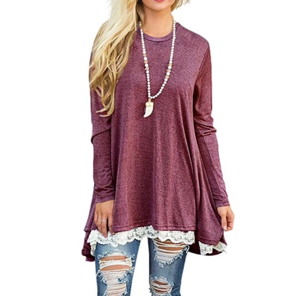 ⭐️HOST PICK⭐️⭕️MIA Lace Trim Tunic Blouse in Red⭕️